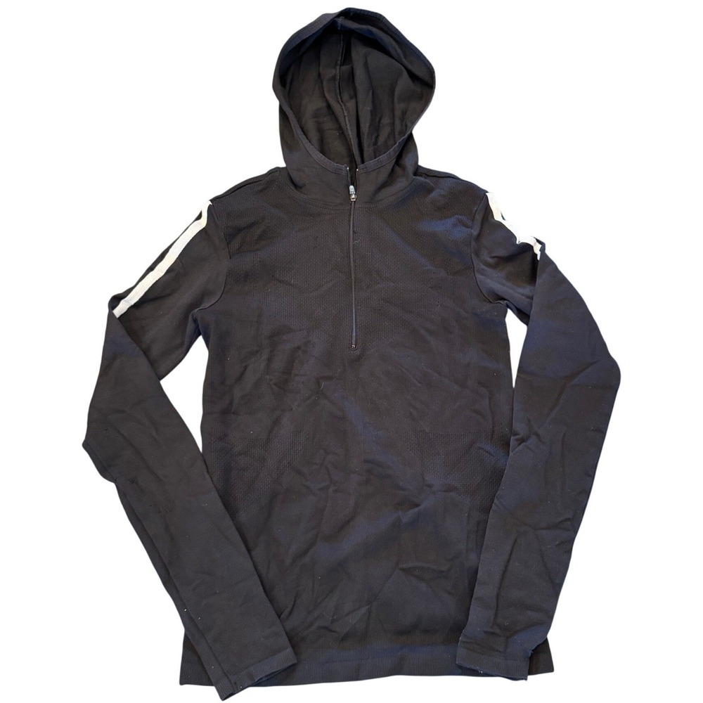 Nike Dri-FIT Seamless Quarter Zip Hoodie Black White Stripe Mens ML Running Top